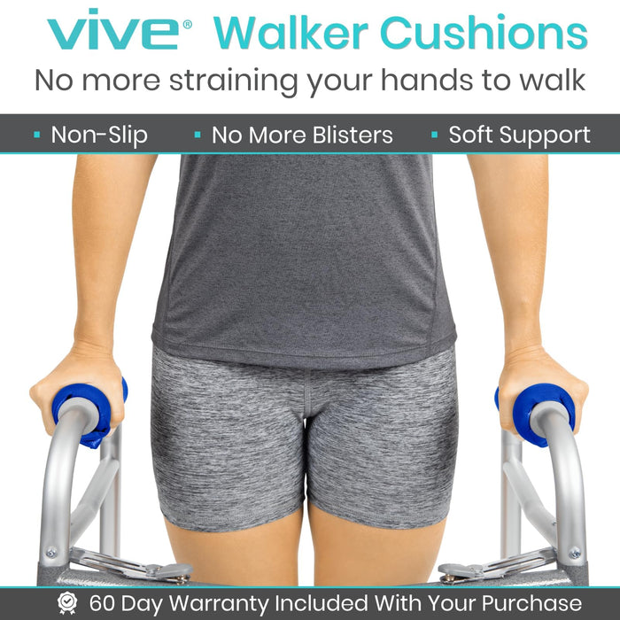 Vive Walker Handle Cushions - Padded Hand Covers - Soft Padding Medical Accessories for Folding Rolling Wheelchair, Rollator Handle, Senior, Elderly Grippers - Foam Crutch Pads Grips - Mobility Aid (Blue)