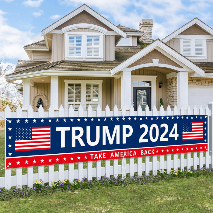 Probsin Trump 2024 Banner 120" x 20" Decorations Take America Back Blue Red Star America Yard Sign Flag Party Supplies Photo Backdrop Poster Hanging Outdoor Gate Decor Fence Door Indoor Wall