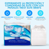 TREST Elite Briefs for Men and Women, Overnight Diapers for Incontinence, Elite Absorbency, Comfortable, Odor Neutralizing and Secure Fit with 2 Wide Tabs - White, Medium (Pack of 10)