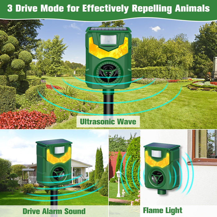 Ultrasonic Animal Repeller,2024 Newest Cat Deterrent Outdoor,Solar Animal Repeller Flame Light Ultrasonic Pest Repellent with Motion Sensor,Repel Dogs Bird Skunk Rabbit Squirrels Deer Raccoon