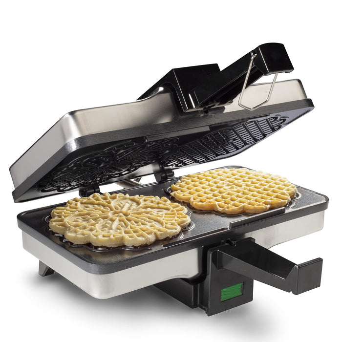Pizzelle Maker- Nonstick Electric Holiday Baker Press Makes Two 5-Inch Cookies at Once- Christmas Baking Supplies for Party- Italian Dessert Treat Making with Recipe Guide- Cookie Swap Gift for Her