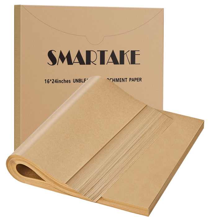 SMARTAKE 200 Pcs Unbleached Parchment Paper Baking Sheets, 16x24 Inches, Non-Stick, Precut for Baking, Grilling, Air Fryer, Steaming, Bread, Cup Cake, Cookie