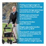 Carex Rollator Walker with Seat - Height Adjustable Adult Walker with Seat and Wheels, - Supports up to 250 lbs 1 Count (Pack of 1)