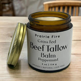 Prairie Fire Candles Beef Tallow Balm - 4 oz - Organic Grass Fed - Moisturizing Skin Care Peppermint