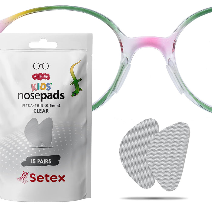 Setex Gecko Grip 0.6mm Anti Slip Eyeglass Nose Pads for Kids (15 Clear Pair) USA Made, 2000 Innovative Microstructured Fibers per Nose Pad, 0.6mm x 6mm x 10.88mm