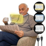 MAGNIPROS Rechargeable Goose-Neck Page Magnifier with 3 Color Light Modes | 4X & 6X Interchangeable Lenses | Hands Free Magnifying Glass with Light for Reading Fine Print, Low Vision & Seniors