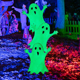 Joliyoou Halloween Yard Stake, 38.6" Glow in The Dark Metal Stacked Ghost with Green Fluorescent Layer, Halloween Yard Sign Stakes for Outdoor Front Yard Lawn Garden Decorations