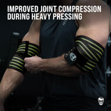 Gymreapers Weightlifting Elbow Wraps (1 Pair) - Flexible 40'' Elbow Compression Strap & Joint Support Brace - For Bench Press, Powerlifting, and Pressing (Green)