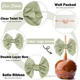 AIMUDI Sage Green Satin Ribbon Twist Tie Bows for Treat Bags 3.5" Sage Bows for Crafts Small Bows for Wedding Decor Premade Bows for Cake Pops Candy Apple Bridal Shower Favors Baby Shower -24 Counts