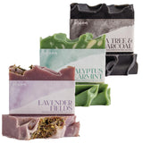 Cellar Door Bath Supply Co. Natural Bar Soap, 3 Bar Variety Pack - Lavender Fields, Tea Tree & Charcoal, Eucalyptus Spearmint