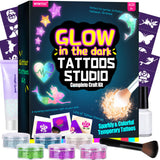 Temporary Shimmer Tattoo Kit for Kids - Glitter Tattoo & Mermaid Glitter Body Art for Girls - Glow in The Dark - Arts & Crafts Gifts for Kids Ages 6-8 8-12 - Birthday Gift Ideas for Girl