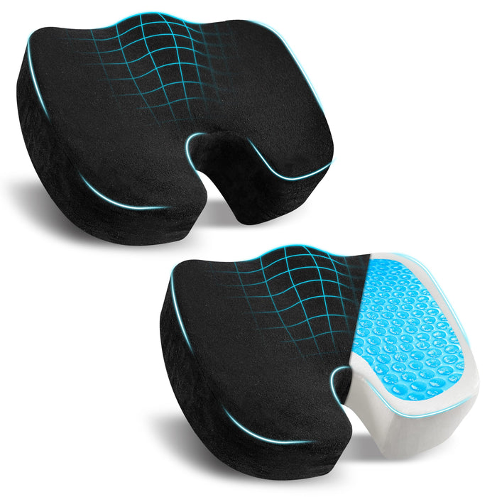 EcoNour Thick Seat Cushions for Tailbone Pain Relief (2 Pack) | Orthopedic Desk Chair Cushion for Office, Gaming Chair & Car Seat | Sciatica & Coccyx & Tail Bone Pain Relief for Long Sitting Elderly