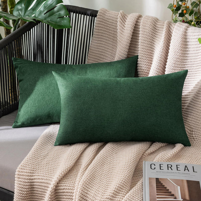MIULEE Pack of 2 Christmas Spring Decorative Outdoor Solid Waterproof Throw Pillow Covers Polyester Linen Garden Farmhouse Cushion Cases for Patio Tent Balcony Couch Sofa 12x20 inch Emerald Green