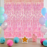 BRAVESHINE Clear Pink Party Decoration Iridescent Foil Fringe Backdrops - 2 Pack 3.2 x 6.5 ft Metallic Tinsel Photo Booth Pros Streamer Curtains for Birthdays Engagement Christmas Parties