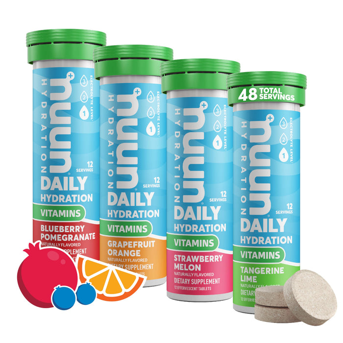 Nuun Vitamins Electrolyte Tablets with Vitamin D, C, E, A, & B6, Folic Acid, Magnesium & 4 Other Essential Electrolytes, Gluten Free & Vegan, Mixed Fruit, 4 Pack (48 Servings Total)