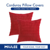 MIULEE Pack of 2 Red Corduroy Decorative Throw Pillow Covers 18x18 Inch Soft Boho Striped Pillow Covers Modern Farmhouse Christmas Home Decor for Sofa Living Room Couch Bed