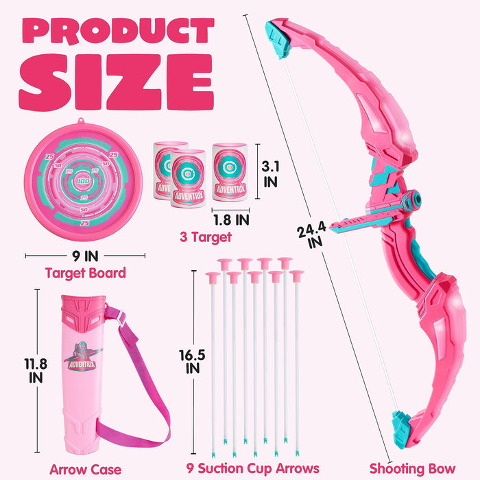 JOYIN Pink Bow and Arrow Set for Girls, LED Light Up Archery Toy Set with 9 Suction Cup Arrows, Target & Arrow Case, Christmas Indoor Outdoor Activity Toy for Kids Girls Ages 3-12