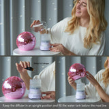 Disco Ball Diffuser Rotating - Essential Oil Diffuser with Whisper Quiet Operation, Cool Disco Party Decorations, Unique Preppy Room Decor | Aromatherapy Diffuser for Medium Room Pink