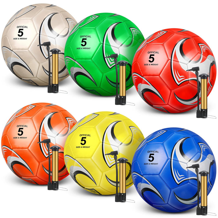 Glimin 6 Pcs Christian Charity Donation Supplies Deflated Soccer Ball Bulk with Pump Official Size Samaritan's Purse Operation Christmas Machine Stitched Ball(Size 5,Stylish)