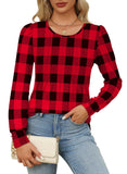 Christmas Shirts for Women Long Sleeve Tops Fleece Sweaters Warm Cozy Dressy Casual Blouses Curved Hemline Plaid Black Red L