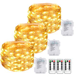 3 Pack 33FT 100 LED Fairy Lights Battery Operated with Remote and Timer, IP65 Waterproof Battery String Lights Outdoor Indoor, 8 Modes Copper Wire Twinkle Lights for Bedroom Christmas Garden Decor