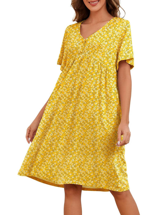 udforsk House Dresses for Elderly Women with pockets moo moos Lounge Dresses for women Summer Robes Grandma Clothes Patio Dress Mandalas Mumu Sleep Shirt Anthony Richards Yellow XL