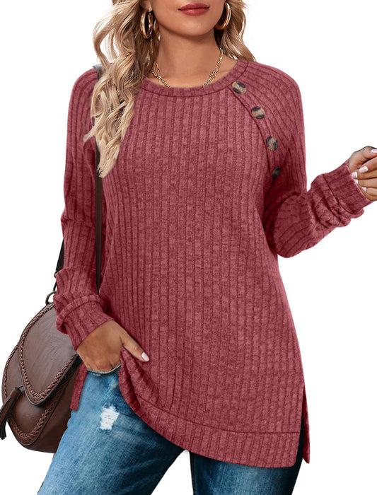 Bofell Womens Long Sleeve Tops Casual Tunic Sweaters for Women Winter Christmas Red XXL