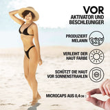 SOLEIL, Bräunungskapseln mit Beta Carotin für natürliche Bräune – 2 in 1 Selbstbräuner – Effektiver Lichtschutz mit Beta Carotin Hochdosiert – mit Vitaminen C, E, D, Selen und Kupfer – 80 Tabletten