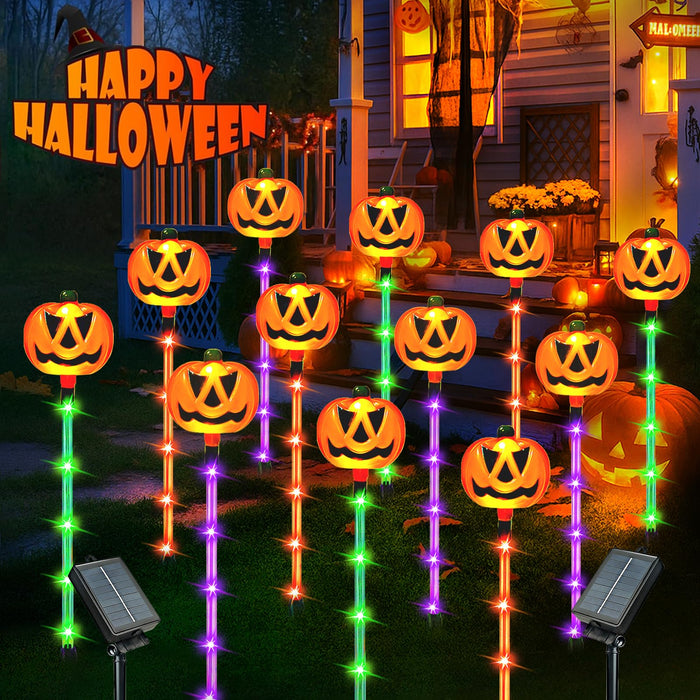 12 Pack Solar Pumpkin Lights Outdoor Waterproof for Halloween Decorations