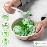 Ecovita 100% Compostable Spoons - 500 Large Disposable Utensils (6.5 in.) Bulk Size Eco Friendly Durable and Heat Resistant Alternative to Plastic Spoons with Convenient Tray