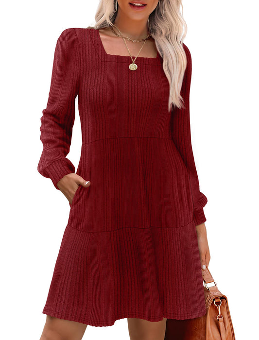 Christmas Dresses for Women Long Sleeve Flowy Winter Dress 2024 Red M