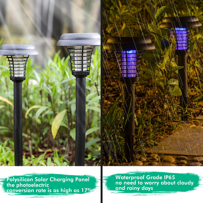 2 Pcs Solar Bug Zapper Outdoor Waterproof LED Solar Mosquito Zapper Outdoor Solar Powered Mosquito Killer Light Lamp for Indoor and Outdoor Use