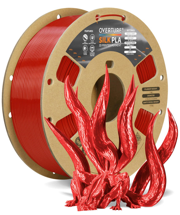OVERTURE Silk Filament PLA 1.75mm Clog-Free Shiny 3D Printer Filament, 1kg Spool (2.2lbs), Dimensional Accuracy +/- 0.02 mm, Fit Most FDM Printer (Silk Christmas Red)