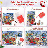 Advent Calendar 2024 Jigsaw Puzzle, 24 Boxes Packing 1008 Pieces Holiday Puzzle for Adults and Kids, Christmas Countdown Puzzles Gift Decorations, Warm Christmas Holiday Puzzles Gift (Santa)