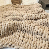 Chunky Knit Blanket Throw 40"×40", Chenille Throw Blankets, Handmade Warm & Cozy Blanket Couch Bed Home Decor, Soft Breathable Fleece Banket, Christmas for Couch Bed Sofa Best Gift (Tan)