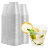 FOCUSLINE 100 Pack Silver Glitter Plastic Cups 9 oz Clear Plastic Cups Tumblers, Fancy Disposable Hard Plastic Cups with Silver Glitter for Wedding Cups Elegant Party Cups