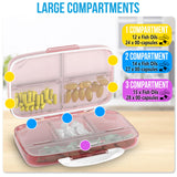 Pill Organizer Airtight Pill Box Large Pill Dispenser Home Travel Supplement Holder Portable Vitamin Sorter Jumbo Size 8 Compartment Airtight Vitamin Container Daily Medicine Travel Essentials