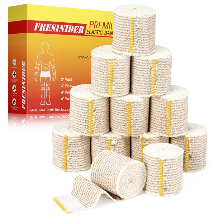 FRESINIDER Premium Elastic Bandage Wrap, 12 Pack 2" Cotton Latex Free Compression Bandage Wrap with Touch Closure at Both Ends, Support & First Aid for Sports, Medical, and Injury Recovery