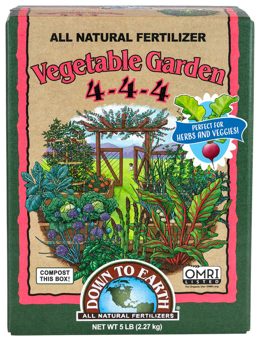 Down To Earth All Natural Fertilizers Organic Vegetable Garden - Plant Food for Vegetables, Herbs, Greens and Raised Beds 4-4-4, 5 lb