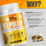 HONEYBEEZONE%100 Natural Raw Bee Pollen Granules in Capsules, Superfood, Vitamin B, Antioxidants, Minerals, Enzymes, Proteins, Amino acids, 500mg 60 Veggie Capsules, Keto Friendly Gluten-Free, Non-GMO