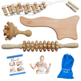 Wood Therapy Massage Tools Kit (Set of 4) - Lymphatic Drainage Massager - Body Roller - Body Sculpting - Wood Massage Tool for Cellulite - Maderoterapia Kit - Massage Tools w/ Storage Bag