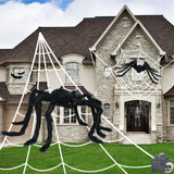 Halloween Decorations Outdoor 200" Halloween Spider Web + 59" Giant Fake Spider and 59" Round Spider Web + 29" Fake Spider, Indoor Outdoor Halloween Decorations Yard Home Parties Haunted House Decor