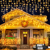 Christmas Lights Outdoor, 33ft 400 LED Warm White Icicle Lights for Outside House, Plug in Connectable Twinkle Tree Lights 8 Modes Timer Waterproof for Patio Window Party Indoor Holiday Decorations