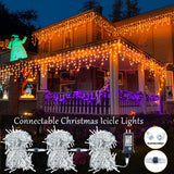 Orange Halloween Lights Outdoor, 33ft Icicle Lights for Outside 400 LED Christmas Lights Plug in 8 Modes Timer Connectable Clear Wire Twinkle Tree Lights for Yard House Indoor Holiday Decoration