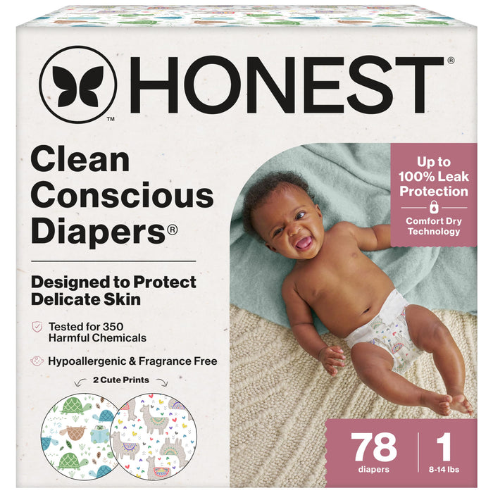 The Honest Company Diapers, All the Alpacas + Turtle Time, Size 1, 78 Count