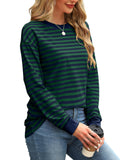 WIHOLL Christmas Shirts for Women Casual Long Sleeve Tunic Tops Striped Sweatshirt Dark Green L