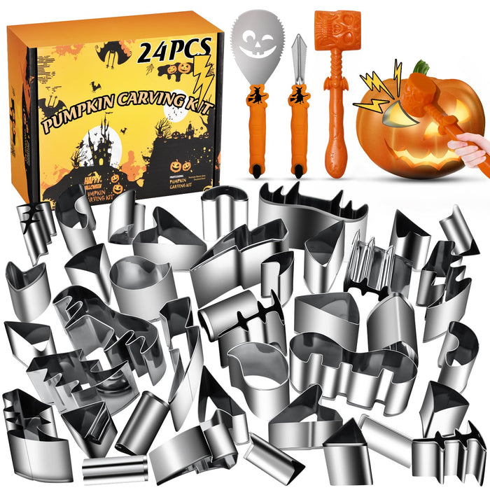 WANNTS Pumpkin Carving Kit Halloween, Safe and Easy Pumpkin Carving Set for Kids, DIY Stainless Steel Pumpkin Carving Tools for Halloween Decoration Jack-O-Lanterns, Gift for Halloween(With Hammer)