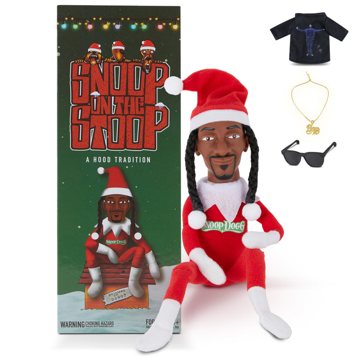 Snoop Dogg Snoop on a Stoop 2024 Christmas Elf Doll, 12” Small Plush Toys Shelf Decor, Includes Elf Toy, Extra Tshirt, Sunglasses and Necklace, for Men & Women.