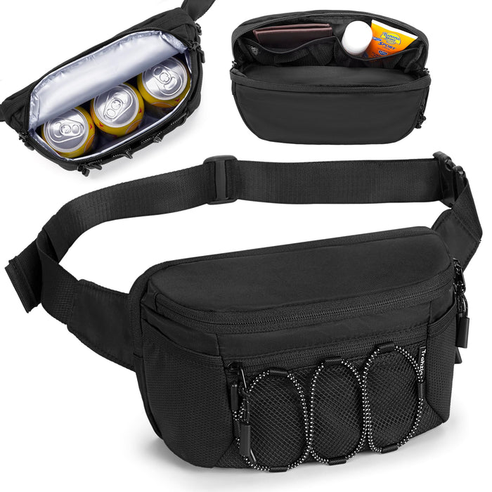 Trahzia Fanny Pack Cooler, Insulated Waist Pack Snack Bag, Portable Hip Pack for Beach, Camping and Hiking, Black