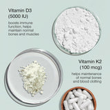 Vitamin D3 K2 Capsules - Vitamin D3 5000 IU and Vitamin K MK7 100mcg - 60 Capsules - USA Made Vegetarian Vitamin D Supplement - High Strength VIT D for Bones, Muscle, Teeth, Immune System